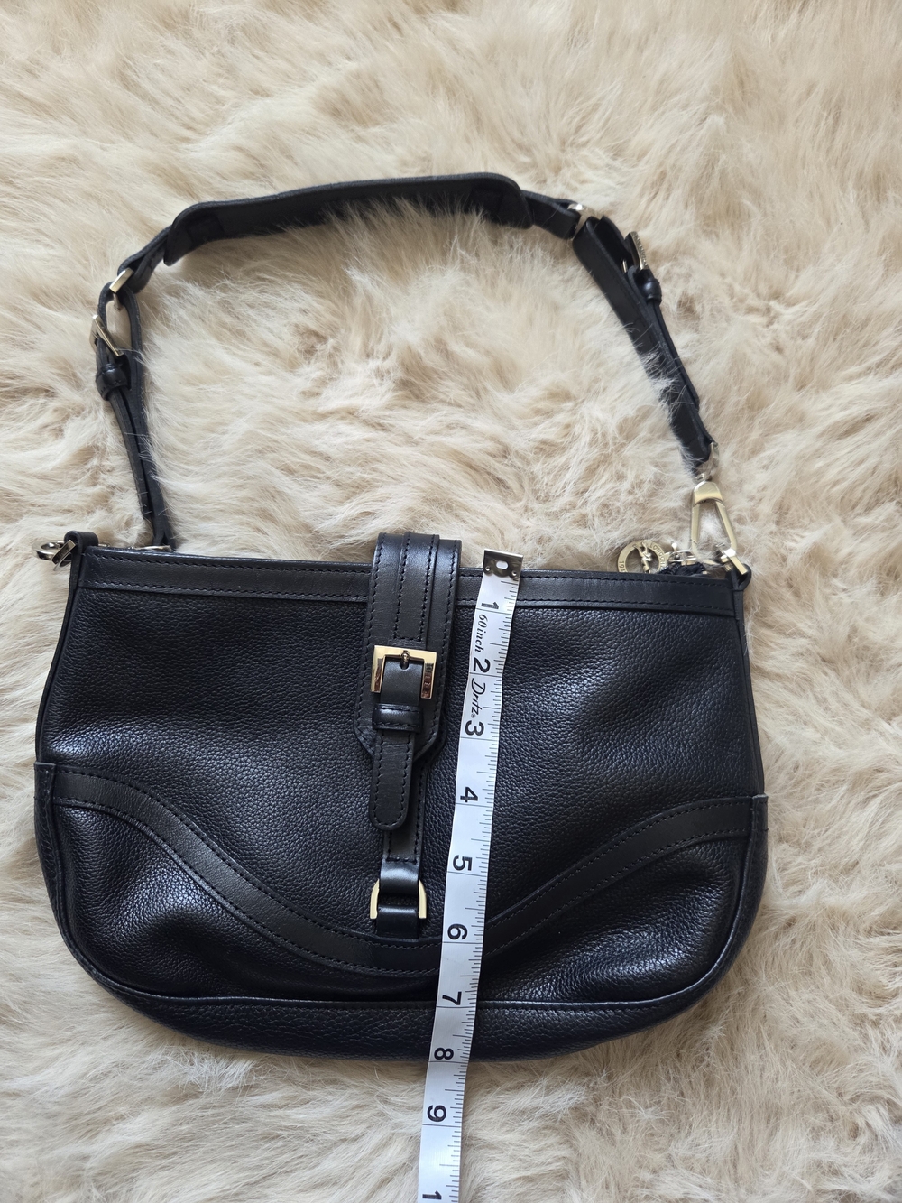 Longchamp Black Leather Shoulder Bag with Buckle Accent - Picture 9 of 10